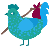 A turquoise and sky chicken with a speckle pattern