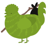 A chartreuse chicken with a bar pattern
