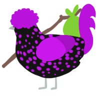 A black and amethyst chicken with a speckle pattern