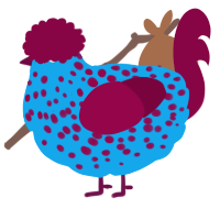 A sky and maroon chicken with a speckle pattern