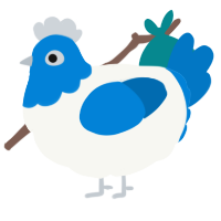 A white and sapphire chicken with a head pattern