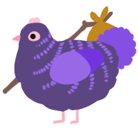 A overcast and blurple chicken with a half-bar pattern