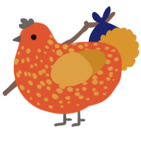 A vermilion and orange chicken with a speckle pattern