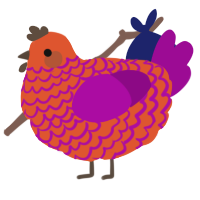 A vermilion and plum chicken with a lace pattern