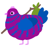 A plum and ultramarine chicken with a bar pattern