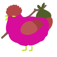 A fuchsia and red chicken