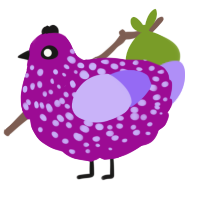Majestic, a plum and lilac chicken with a speckle pattern