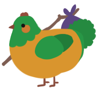 A orange and viridian chicken with a head pattern