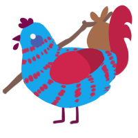 A sky and crimson chicken with a bar pattern