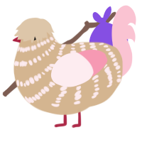 Hollyhock, a beige and rose chicken with a bar pattern