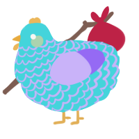 A aqua and lilac chicken with a lace pattern