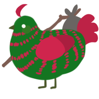 A leaf and crimson chicken with a bar pattern