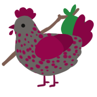 A grey and maroon chicken with a speckle pattern