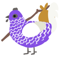 A blurple and white chicken with a lace pattern