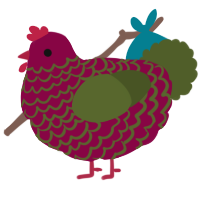 A maroon and olive chicken with a lace pattern
