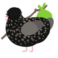 A black and grey chicken with a speckle pattern