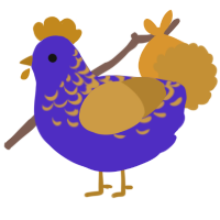 A indigo and gold chicken with a half-lace pattern
