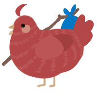 A red chicken with a bar pattern