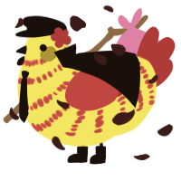 A yellow and crimson chicken with a bar pattern
