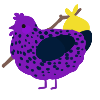 A violet and tumblr chicken with a speckle pattern