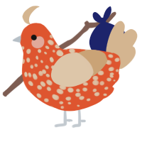 A vermilion and beige chicken with a speckle pattern