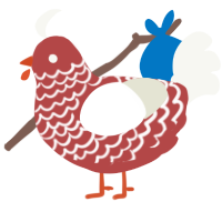A red and white chicken with a lace pattern