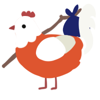 A vermilion and white chicken with a head pattern