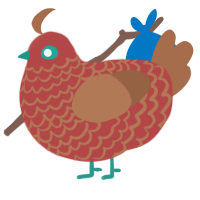 A red and brown chicken with a lace pattern