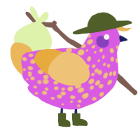 A orchid and honey chicken with a speckle pattern
