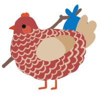 A red and beige chicken with a lace pattern