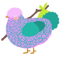A lavender and turquoise chicken with a double-lace pattern