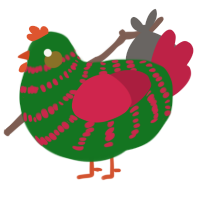 A leaf and crimson chicken with a bar pattern