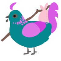 A teal and orchid chicken with a neck-speckle pattern