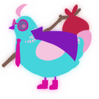 A aqua and pink chicken with a neck-band pattern