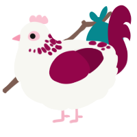 A white and maroon chicken with a neck-speckle pattern