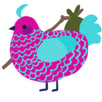A fuchsia and aqua chicken with a lace pattern