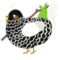 A black and white chicken with a lace pattern