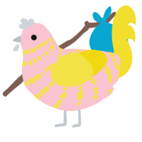 A rose and yellow chicken with a bar pattern