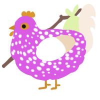 A orchid and cream chicken with a speckle pattern