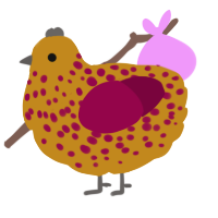 A ochre and maroon chicken with a speckle pattern