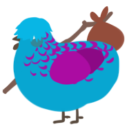 A cerulean and plum chicken with a half-lace pattern