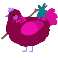 A maroon and fuchsia chicken with a neck-speckle pattern