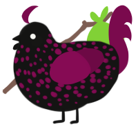 A black and wine chicken with a speckle pattern