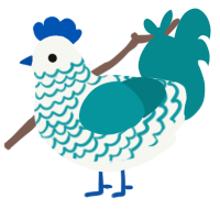 A white and teal chicken with a lace pattern