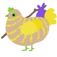 A beige and yellow chicken with a bar pattern