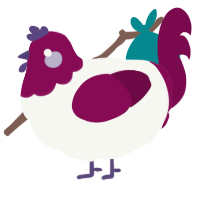 A white and wine chicken with a head pattern