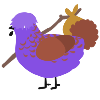 A blurple and russet chicken with a half-lace pattern