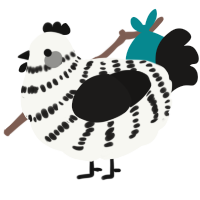 A white and sable chicken with a bar pattern