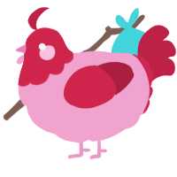 A pink and crimson chicken with a head pattern