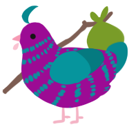 A plum and teal chicken with a bar pattern